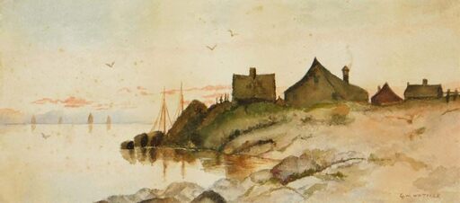 George William WHITAKER - Disegno Acquarello - Harbour landscape
