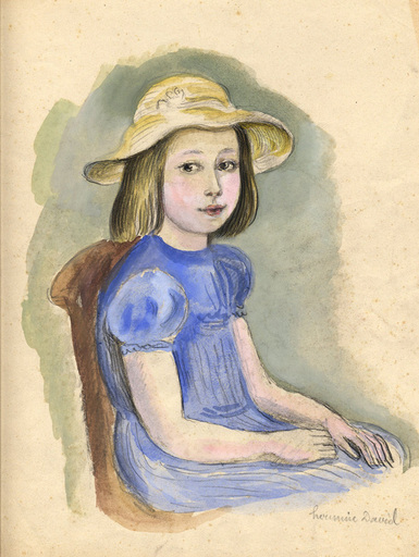 Hermine DAVID - Drawing-Watercolor - Fillette en bleu