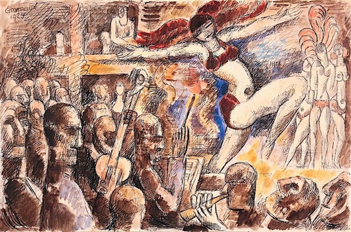 Marcel GROMAIRE - Drawing-Watercolor - Au Cabaret