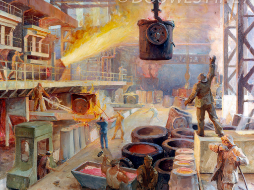 Ivan Nikolaevich SHULGA - Painting - The Besemer Metal Foundry of the Petrovski,Factory .