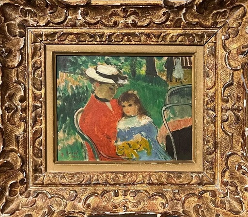 François GALL - Painting - Eugénie et Marie-Lize enfants dans un parc