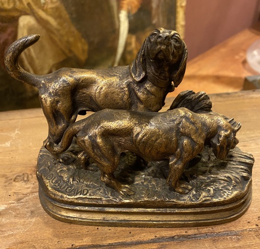 Alfred DUBUCAND - Sculpture-Volume - Alfred Dubucand (1828-1894), Deux pointers anglais en bronze