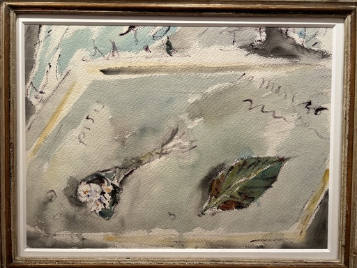 Filippo DE PISIS - Disegno Acquarello - Natura Morta con foglia e mazzetto di fiori 
