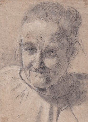 Giuseppe NOGARI - Drawing-Watercolor - Ritratto di donna anziana