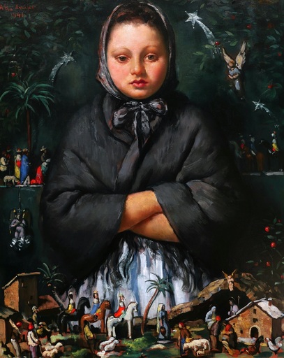 Antoni VILA ARRUFAT - Peinture - La petite vendeuse de santons barcelonaise