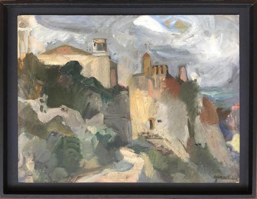 Duncan GRANT - Painting - Stormy Greek Monastery Landscape