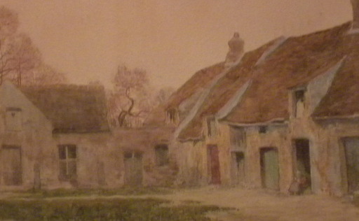 René Georges GAUTIER - Drawing-Watercolor -  Cour de ferme 
