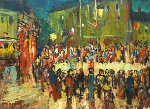 Maurice MONTET - Painting - La piste (scène de cirque de rue)
