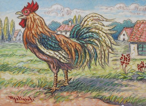 Paul MOLINARD - Drawing-Watercolor - Coq