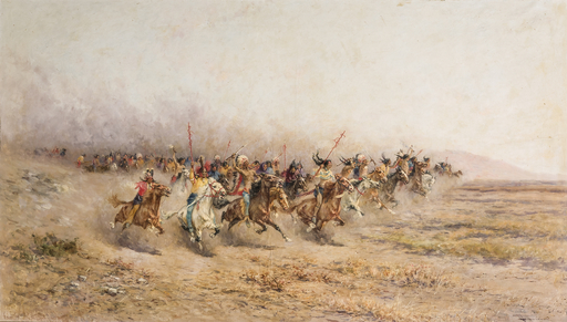 Francesco MANCINI - Pintura - The battle of Little Bighorn (American indian warrior)