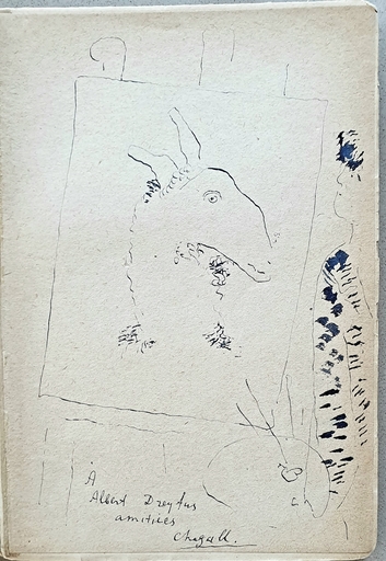 Marc CHAGALL - Disegno Acquarello - The artist and the Goat