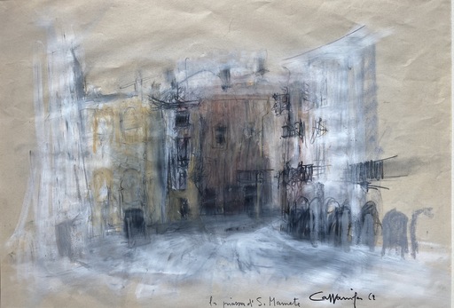 Giancarlo CAZZANIGA - Drawing-Watercolor - La Piazza di San Mamete