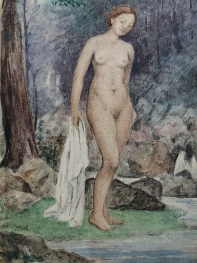 Charles françois MOUTHON - Drawing-Watercolor - Nu à la serviette blanche - (M44)