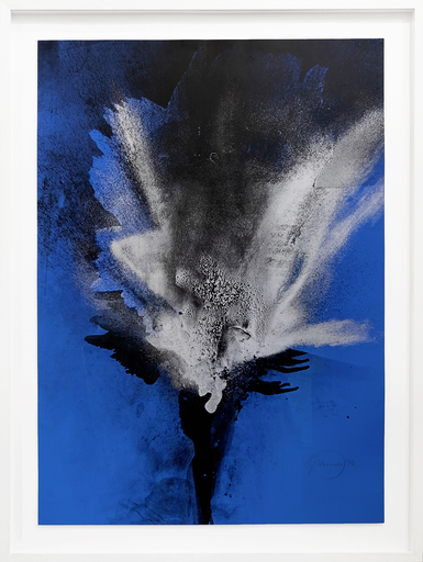 Otto PIENE - Druckgrafik-Multiple - Feuerblume Grau-Silber auf Blau