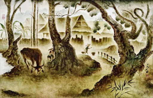 李曼峰 - 绘画 - Life in An Idyllic village, by Lee Man Fong
