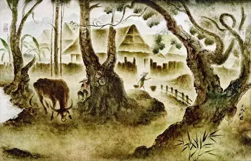 LEE Man Fong - Pittura - Life in An Idyllic village, by Lee Man Fong