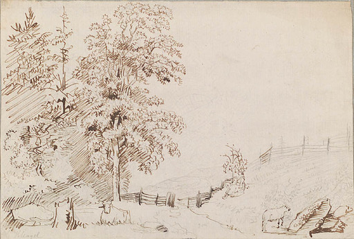 Johann Christian KLENGEL - Dessin-Aquarelle - "Landscape with Shepherdess", ca 1800