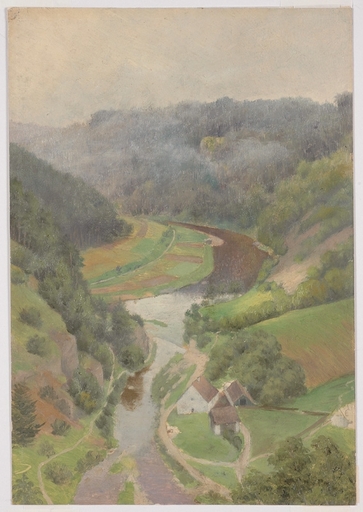Hugo SCHEYRER - Peinture - "Alpine Riverscape", Oil Painting, 1920's