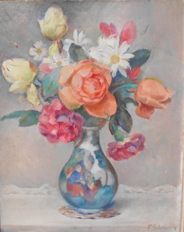 Fernand BLONDIN - Painting - Bouquet de roses dans un vase.