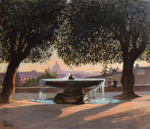 Paolo BARONI - Painting - La fontana della palla di cannone a Trinità dei Monti 