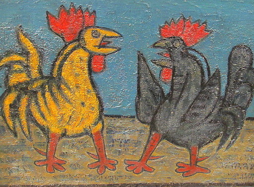 Rolf DIENER - Painting - Der Hahnenkampf