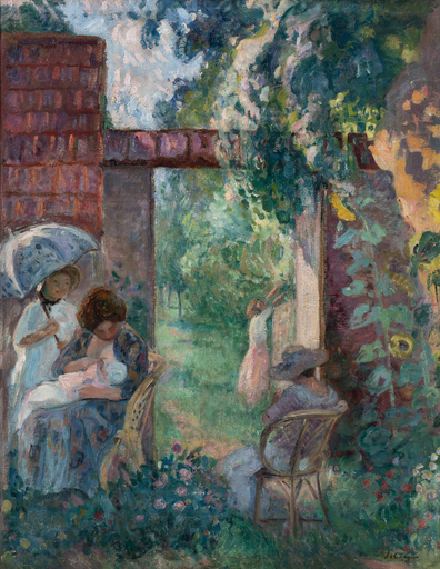 Henri Baptiste LEBASQUE - Peinture - Femmes et Enfants dans un Jardin en Été