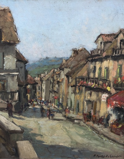 F. PORTAL-PELISSIER - Painting - Rue de village animé