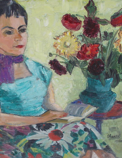Jean OBERLÉ - Painting - Femme au bouquet