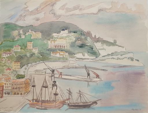 Erich HECKEL - Drawing-Watercolor - Hafen von Nizza