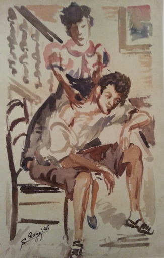 Auguste CLERGÉ - Drawing-Watercolor - Massage