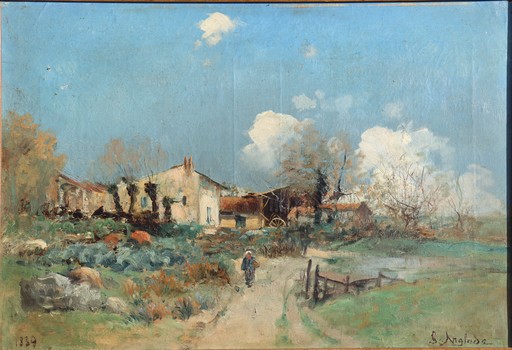 Gaston ANGLADE - Painting - "LE DEPART DE LA FERMIERE"