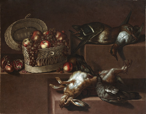 Antonio PONCE - Pittura - Still life with a hare with a mallard (female), a teal and a