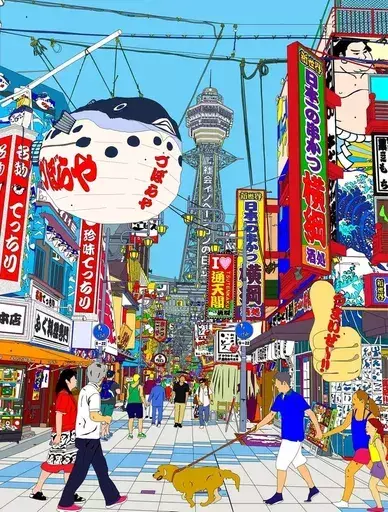 Marco SANTANIELLO - Pintura - Around Shinsekai Osaka