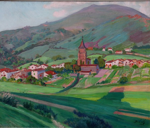 Ignace François BIBAL - Painting - "AINHOA LE SOIR 1926"