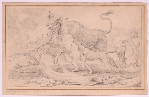 Georg Phillip II RUGENDAS - 水彩作品 - "Bull Hunting", Drawing, 1728
