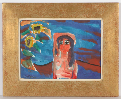 Frederick SERGER - Pintura - "Girl and sun-flower" tempera, ca. 1950