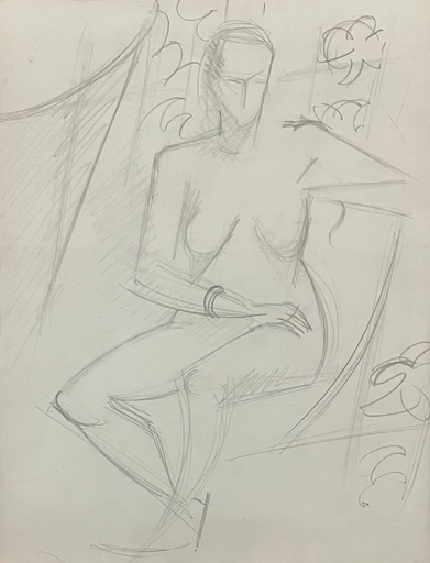 André LHOTE - Dessin-Aquarelle - Femme nue assise