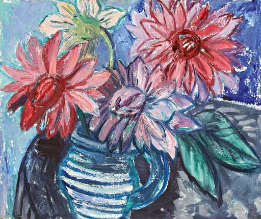 Karl HUBBUCH - Painting - Blauer Krug mit Blumen