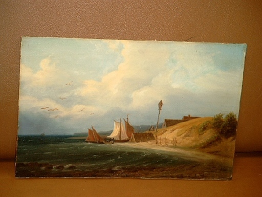 Johannes HILVERDINK - Peinture - Holländische Küstenlandschaft mit Fischerbooten.