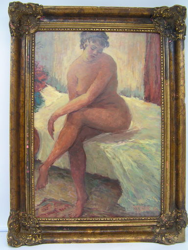 Lucien HOCK - Gemälde - Nude - sitzender Frauenakt
