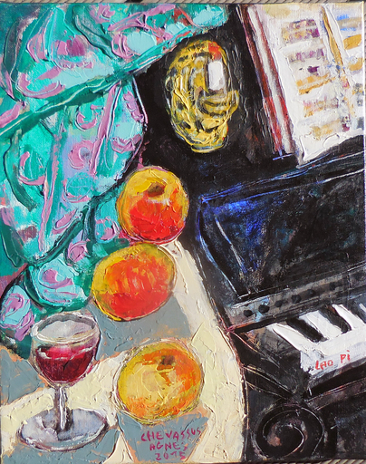 Jean-Pierre CHEVASSUS-AGNES - Painting - pommes, verre de vin, piano