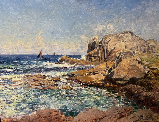 Alfred WAHLBERG - Peinture - Les rochers de Saint-Guénolé, Bretagne