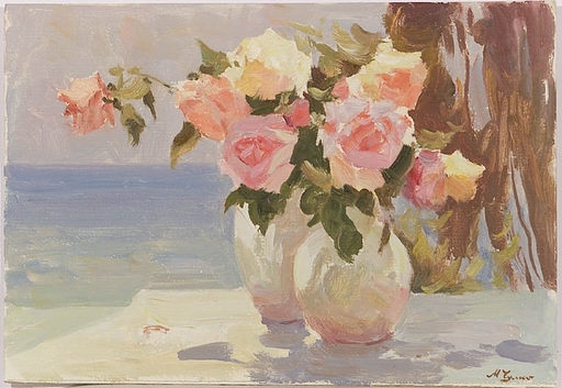 Mikola CHULKO - Pittura - "Flower Still Life", Oil Painting, 1970s