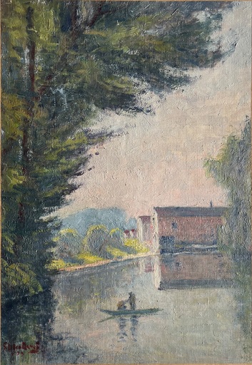 Georges LE MEILLEUR - Pintura - Bord de rivière en Normandie
