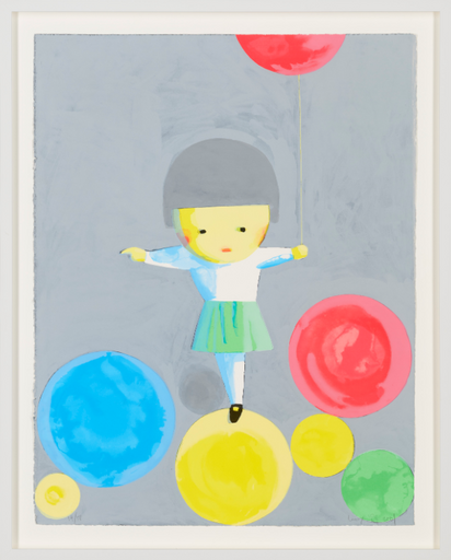 YE Liu - 版画 - Little Girl with Balloons