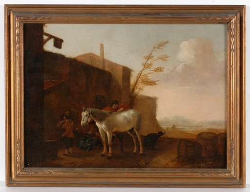 Pieter Jacobsz. VAN LAER - Painting - Circle of Pieter van Laer, "Horse at the Village Inn "