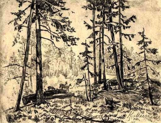 Karlis MIESNIEKS - Dibujo Acuarela - forest