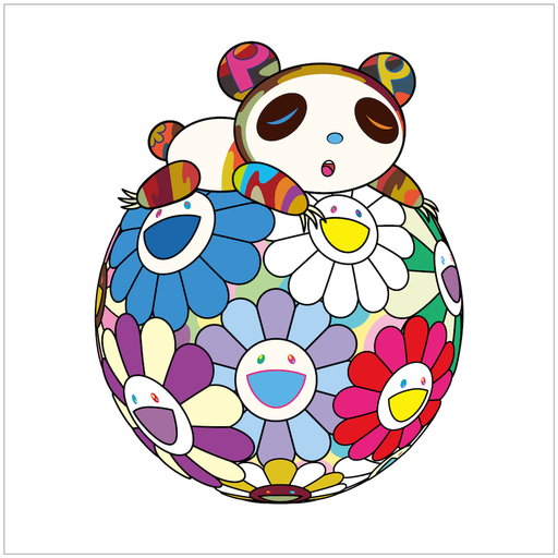 Takashi MURAKAMI - Grabado - Atop a Ball of Flowers, a Panda Cub Sleeps Soundly