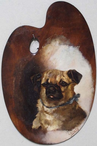 Anton WEINBERGER - Pintura - Pug, Oil Painting, late 19th Century