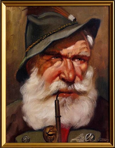 Kurt BLASIUS - Painting - Porträt eines Bergbauern mit Pfeife